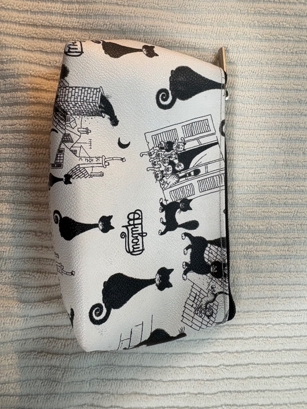 Whimsical Albert Dubout Black & White Cat Small Zippered Makeup Pouch